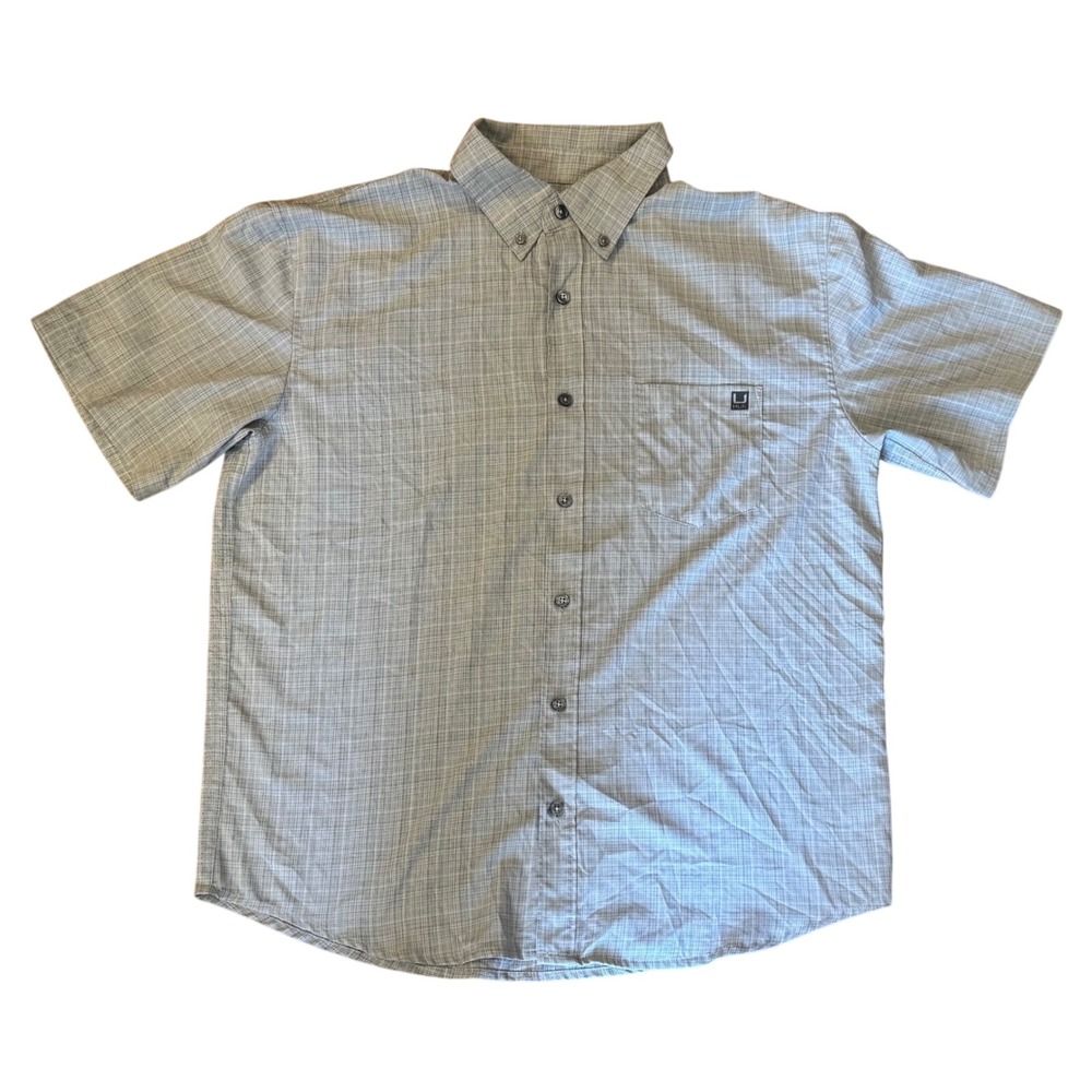 Huk Mens Gray Performance Fishing Shirt Short Sleeve Button Down H1500132 Large